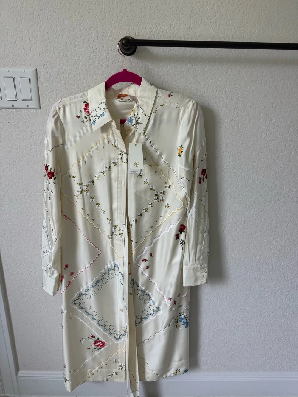 Tory Burch Cream Floral Shirt Midi Dress